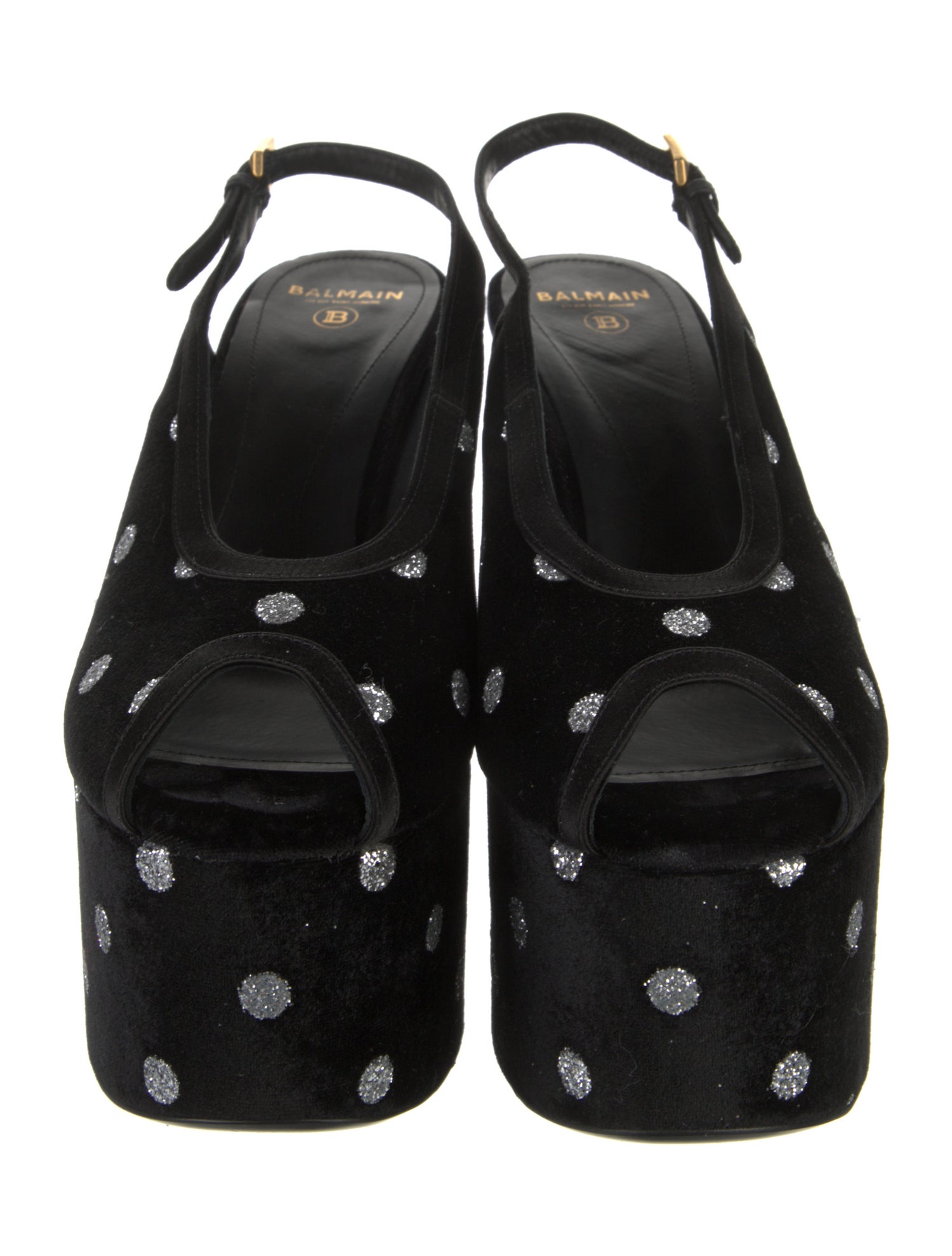Balmain Velvet Polka Dot Print Slingback Pumps